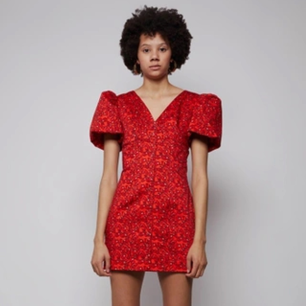 LHD Pedra Bonita Red Sloth floral print Dress SZ 2